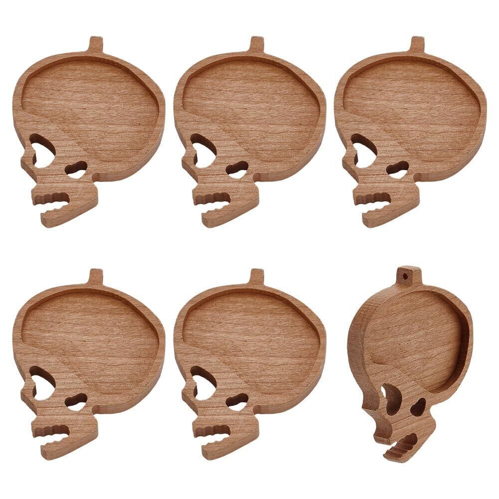 4196 6pcs Wooden Pendant Trays Blank Settings Skull-shaped Pendant Base